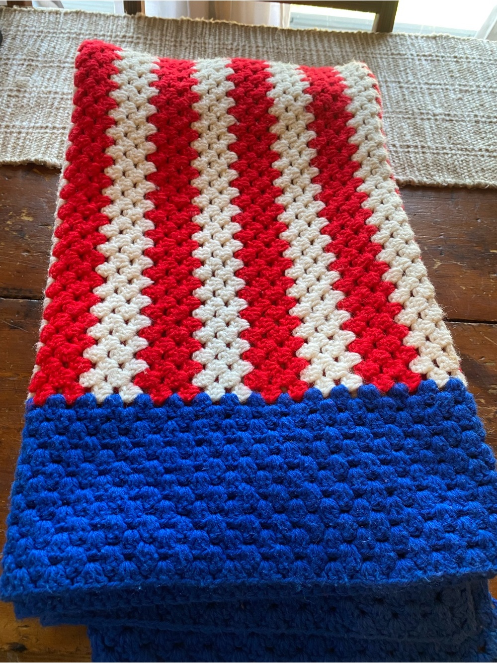 Handmade Red, White & Blue Crochet Throw Blanket